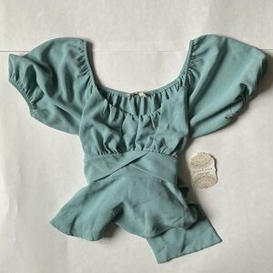 Altar'd State Teal Blouse with Puff Sleeves
